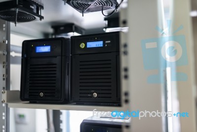 Network Servers In Data Room Domestic Room Stock Photo