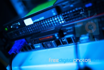 Network Servers In Data Room Domestic Room Stock Photo