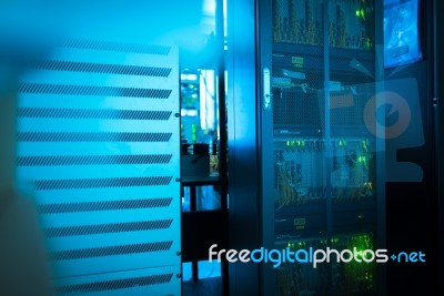 Network Servers In Data Room Domestic Room Stock Photo