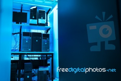 Network Servers In Data Room Domestic Room Stock Photo