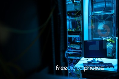 Network Servers In Data Room Domestic Room Stock Photo