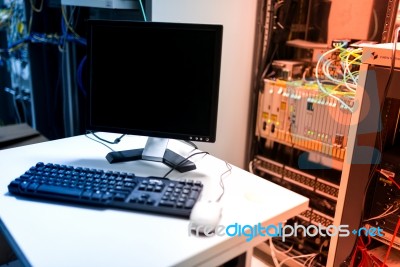 Network Servers In Data Room Domestic Room Stock Photo