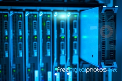 Network Servers In Data Room Domestic Room Stock Photo