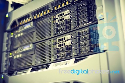 Network Servers In Data Room Domestic Room Stock Photo