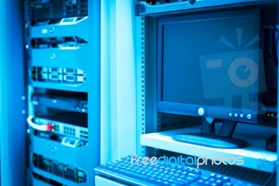 Network Servers In Data Room Domestic Room Stock Photo