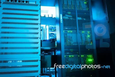 Network Servers In Data Room Domestic Room Stock Photo