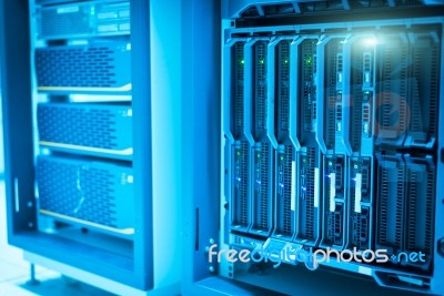 Network Servers In Data Room Domestic Room Stock Photo