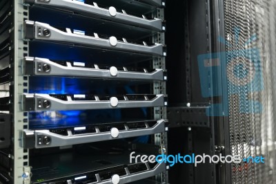 Network Servers In Data Room Domestic Room Stock Photo