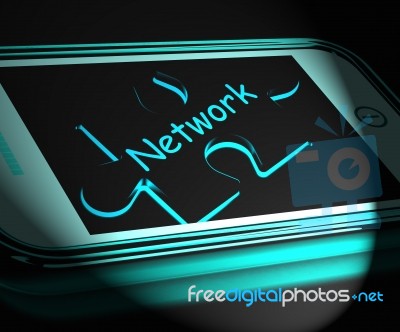 Network Smartphone Displays Connecting And Communicating On Web Stock Image