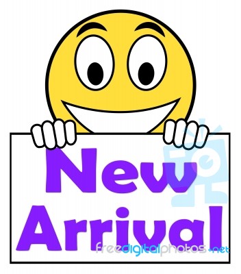 New Arrival On Sign Shows Latest Products Collection Stock Image