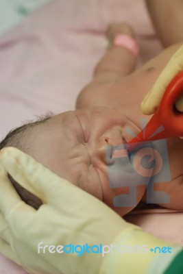 New Born Infant In The Operation Room Stock Photo