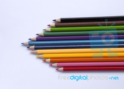 New Colorful Color Pencil On White Background Stock Photo