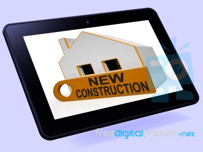 New Construction House Tablet Means Brand New Home Or Building Stock Image