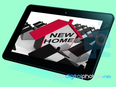 New Home House Tablet Means Buying Property Or Real Estate Stock Image