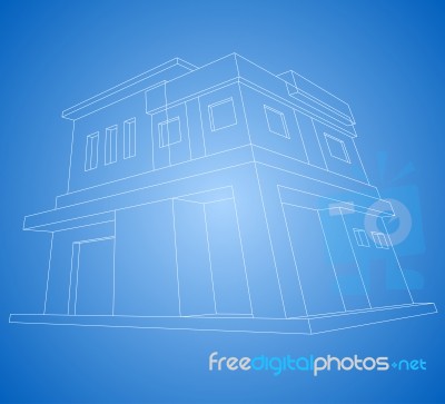 New House Modern Wireframe Scene Stock Image