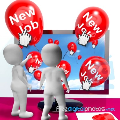 New Job Balloons Show Internet Congratulations For New Jobs Stock Image