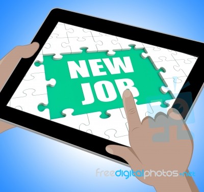 New Job Tablet Shows Changing Jobs Or Employment Stock Image