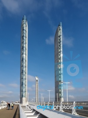 New Lift Bridge Jacques Chaban-delmas Spanning The River Garonne… Stock Photo