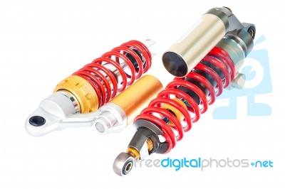 New Red Motorcycle Suspension Stock Photo