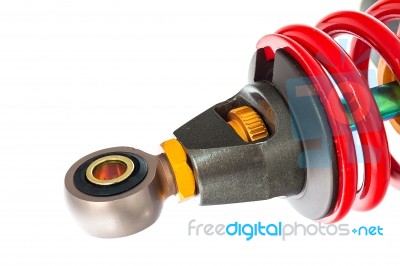 New Red Motorcycle Suspension Stock Photo