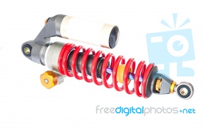 New Red Motorcycle Suspension Stock Photo