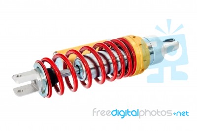 New Red Motorcycle Suspension Stock Photo