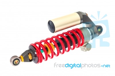 New Red Motorcycle Suspension Stock Photo