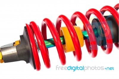 New Red Motorcycle Suspension Stock Photo