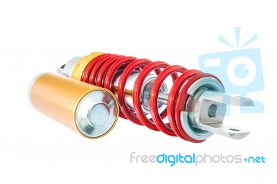 New Red Motorcycle Suspension Stock Photo