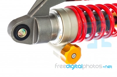 New Red Motorcycle Suspension Stock Photo