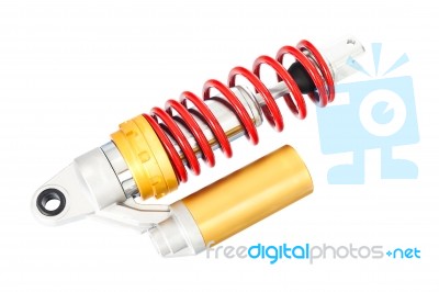 New Red Motorcycle Suspension Stock Photo