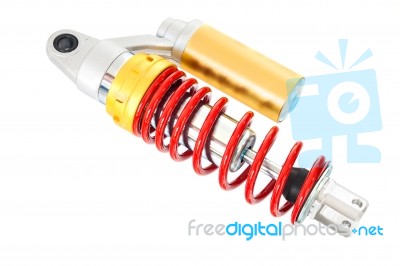 New Red Motorcycle Suspension Stock Photo