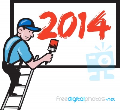 New Year 2014 Painter Painting Billboard Stock Image