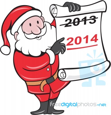 New Year 2014 Santa Claus Scroll Sign Stock Image