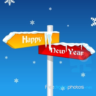 New Year Card With Direction Board Stock Image