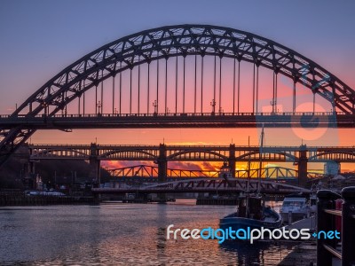 Newcastle Upon Tyne, Tyne And Wear/uk - January 20 : Sunset Over… Stock Photo