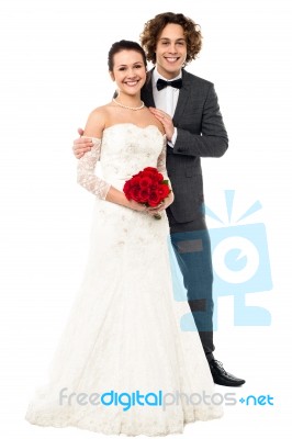 Newly Wed Couple, Full Length Portrait Stock Photo