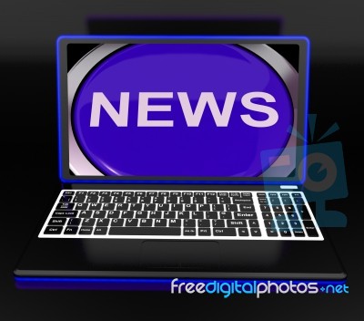 News On Laptop Showing Journalism Show Stock Image