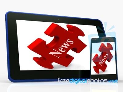 News Tablet Shows Read Or Watch Latest Updates On Web Stock Image