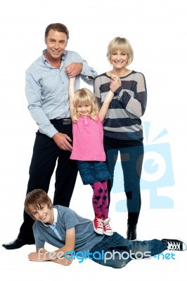 Nice Family Of A Four Having Fun Stock Photo