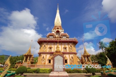 Nice Thai Buddhist Temple With Blue Sky Stock Photo