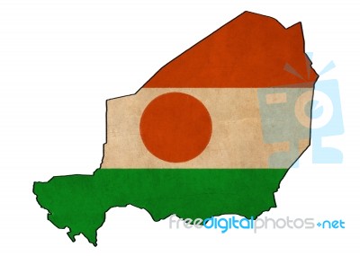 Niger Map On Niger  Flag Drawing ,grunge And Retro Flag Series Stock Image