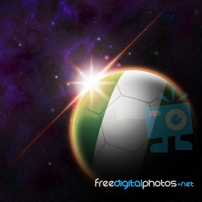 Nigeria Flag On 3d Football With Rising Sun Stock Image