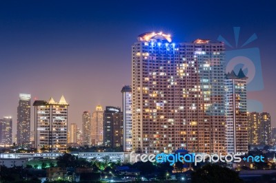 Night Architecture Business Office Building And  Modern Complex Stock Photo