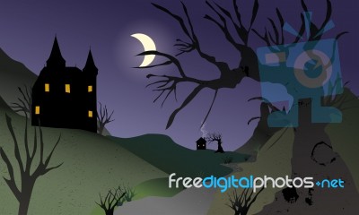 Night Fairytale Landscape Stock Image