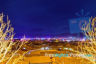 Night Lights Of The Old Town Of Shangri-la Stock Photo