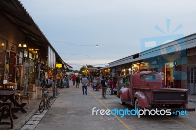 Night Market  At Srinakarin Road, Bangkok, Thailand Stock Photo