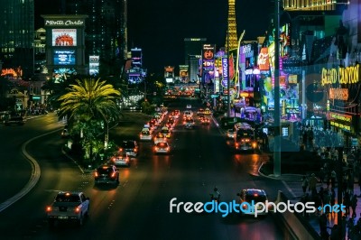 Night Scene Along The Strip In Las Vegas Stock Photo