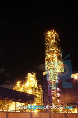 Night Scene Of Chemical Industrial Stock Photo