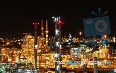 Night Scene Of Chemical Industry Stock Photo